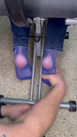MariaMiller  Tickled in the kneeling chair in blue hose.jpg